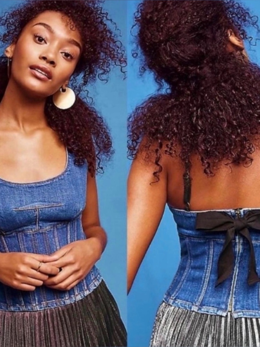 Maeve Denim Corset with Back Bow - Blue